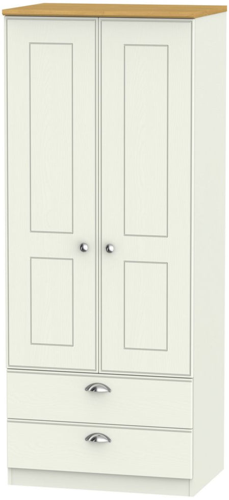 Victoria 2 Door 2 Drawer Double Wardrobe with Oak Top