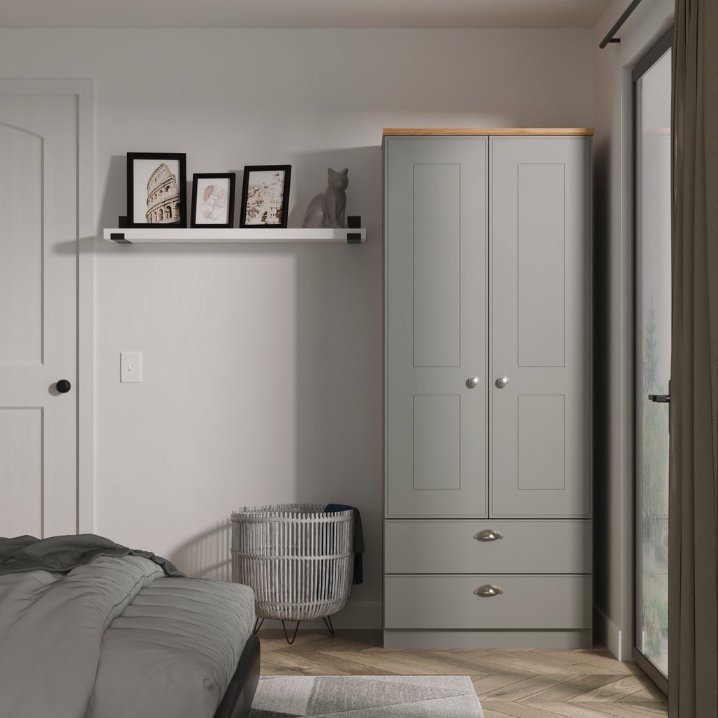Victoria 2 Door 2 Drawer Double Wardrobe with Oak Top