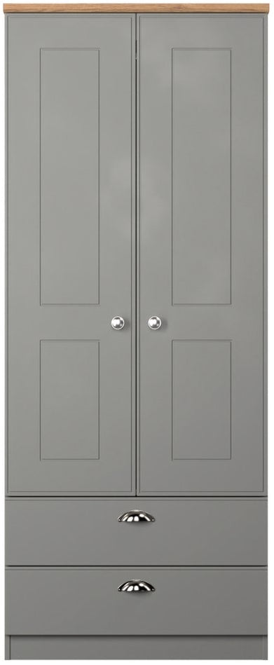 Victoria 2 Door 2 Drawer Double Wardrobe with Oak Top