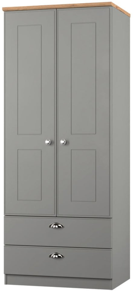 Victoria 2 Door 2 Drawer Double Wardrobe with Oak Top