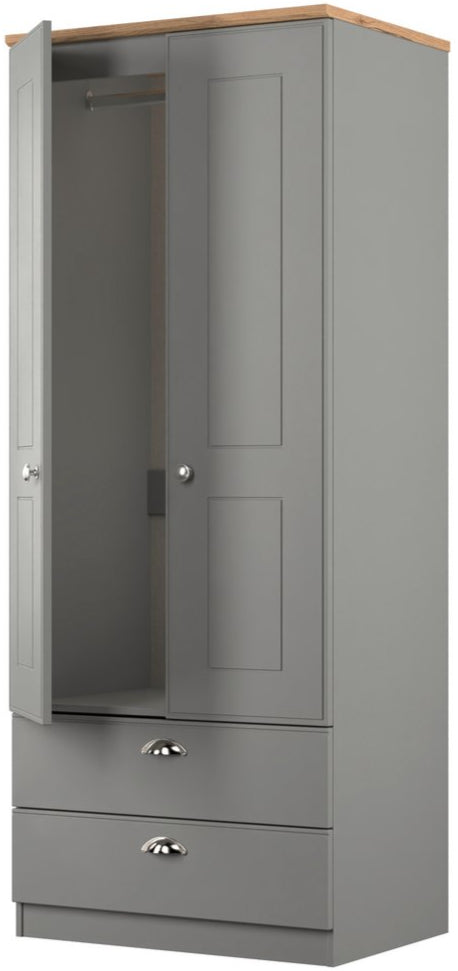 Victoria 2 Door 2 Drawer Double Wardrobe with Oak Top