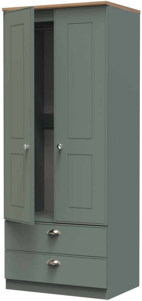 Victoria 2 Door 2 Drawer Double Wardrobe with Oak Top