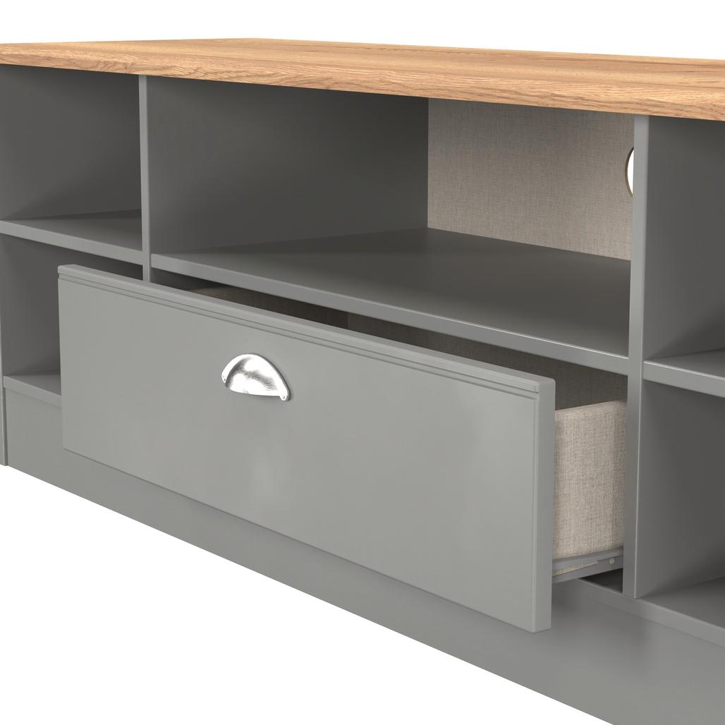 Victoria Wide 1 Drawer Open Shelf TV Unit with Oak Top