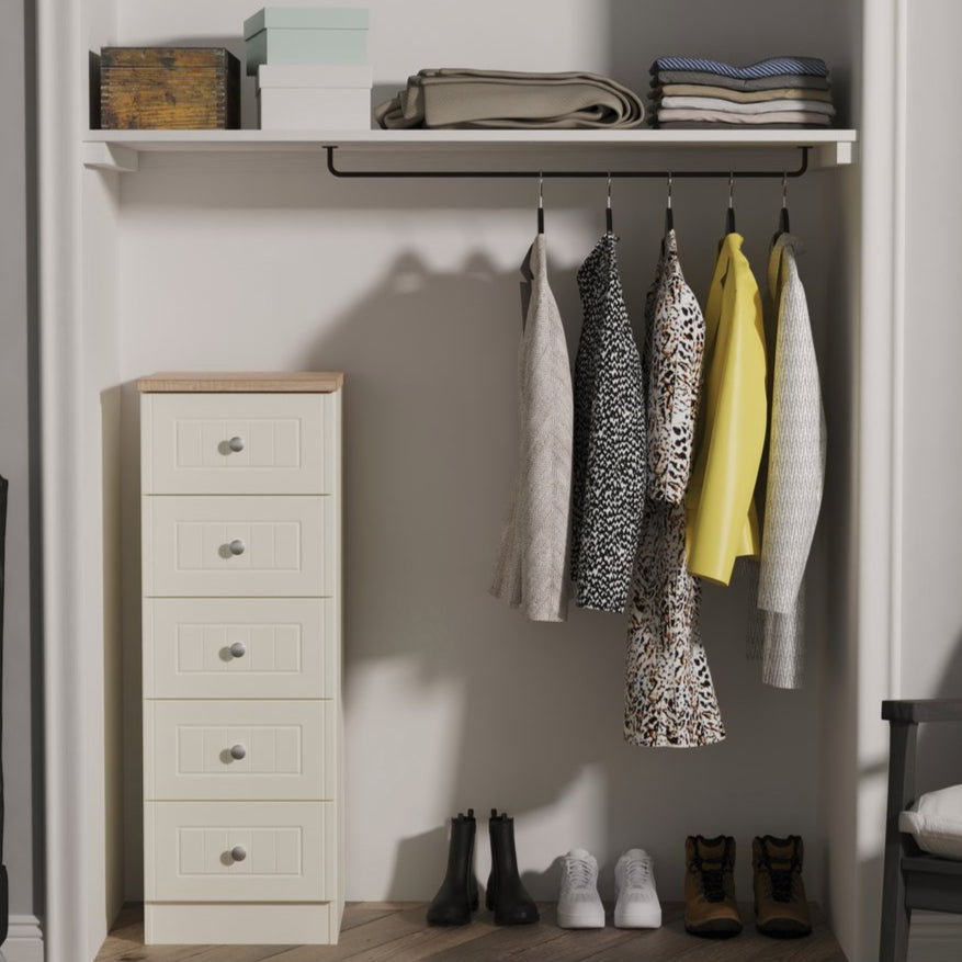Vienna 5 Drawer Tallboy Drawer Chest with Oak Top