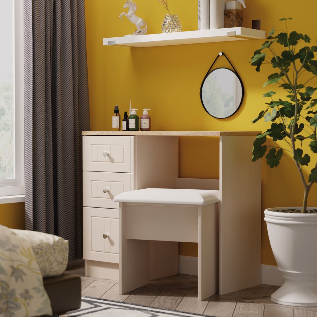 Vienna 3 Drawer Vanity Desk with Oak Top