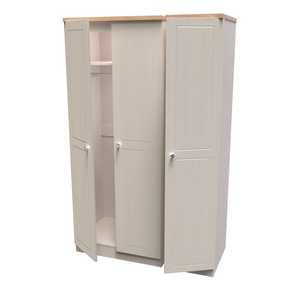 Vienna 3 Door Triple Wardrobe with Oak Top