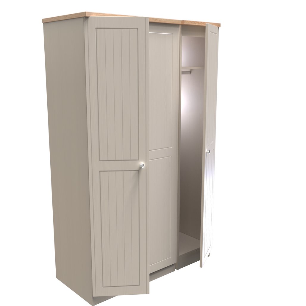 Vienna 3 Door Triple Wardrobe with Oak Top
