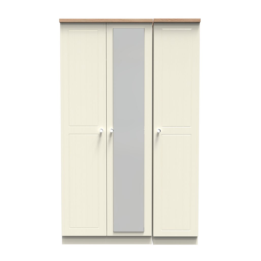 Vienna 3 Door Triple Mirrored Wardrobe with Oak Top