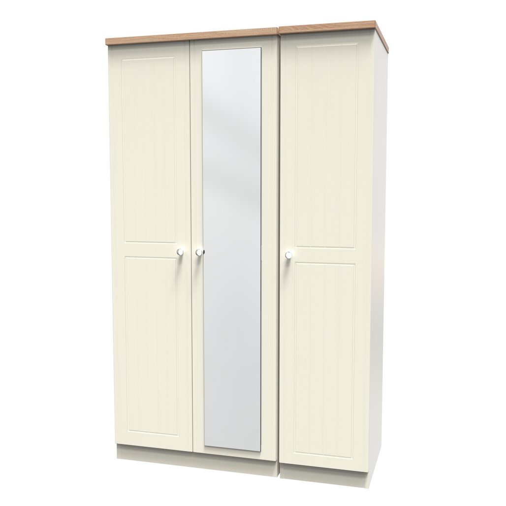 Vienna 3 Door Triple Mirrored Wardrobe with Oak Top
