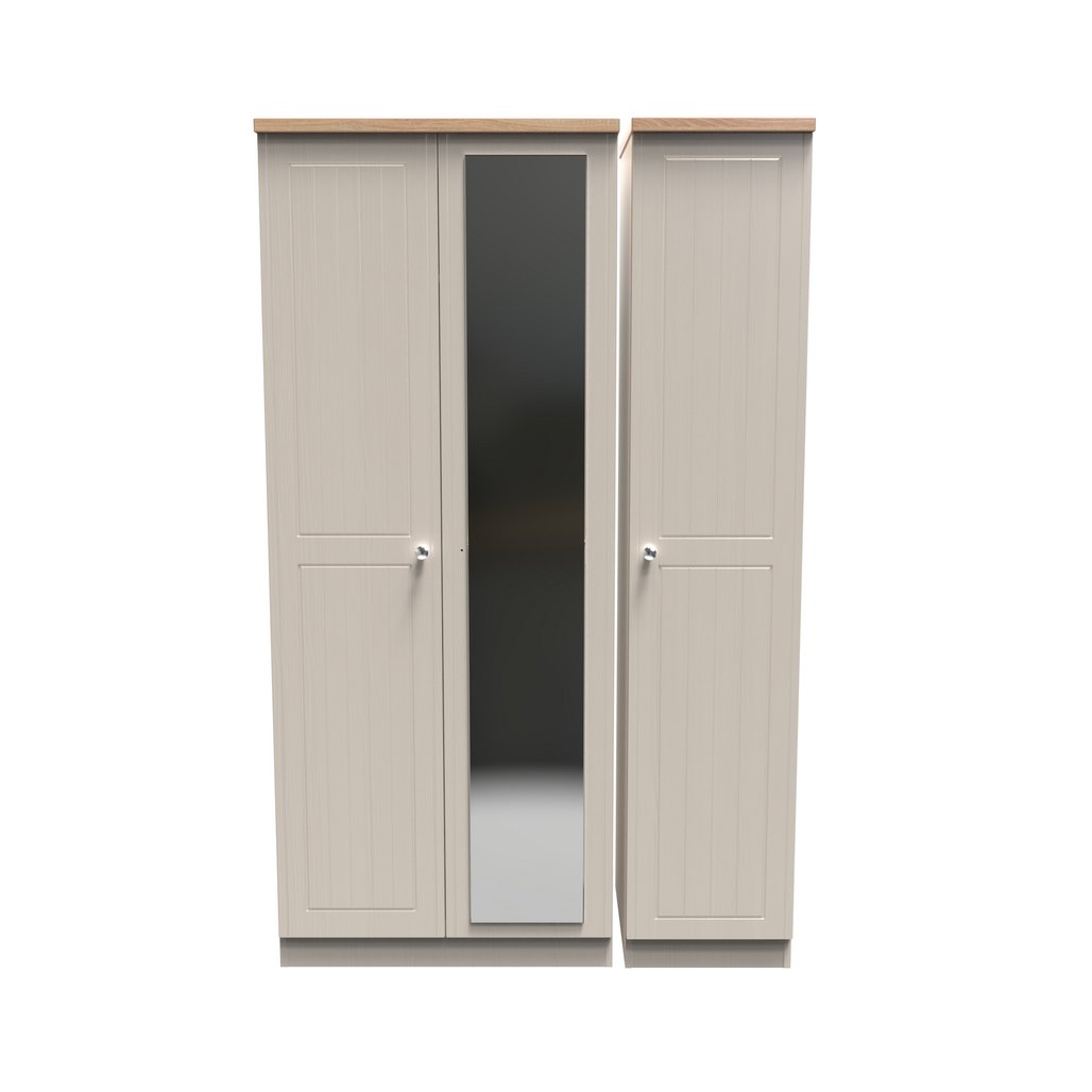 Vienna 3 Door Triple Mirrored Wardrobe with Oak Top