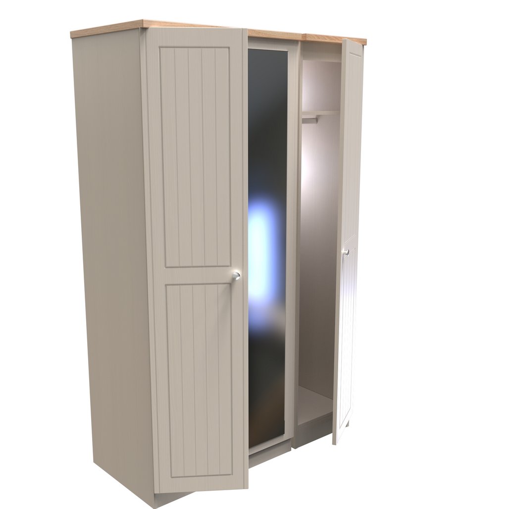 Vienna 3 Door Triple Mirrored Wardrobe with Oak Top