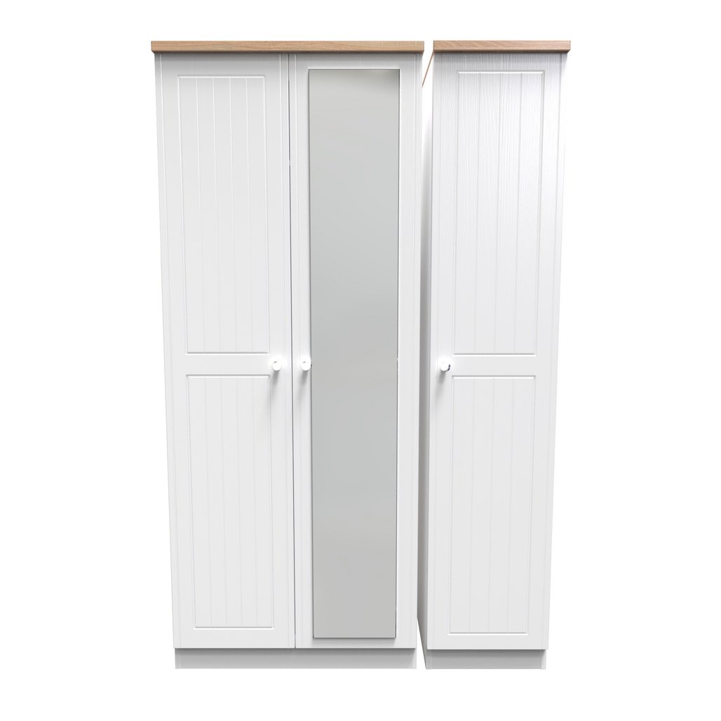 Vienna 3 Door Triple Mirrored Wardrobe with Oak Top