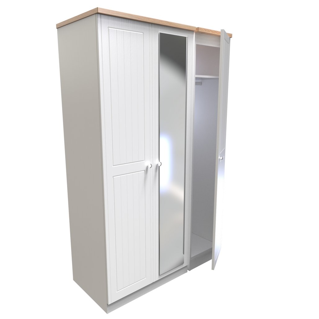 Vienna 3 Door Triple Mirrored Wardrobe with Oak Top