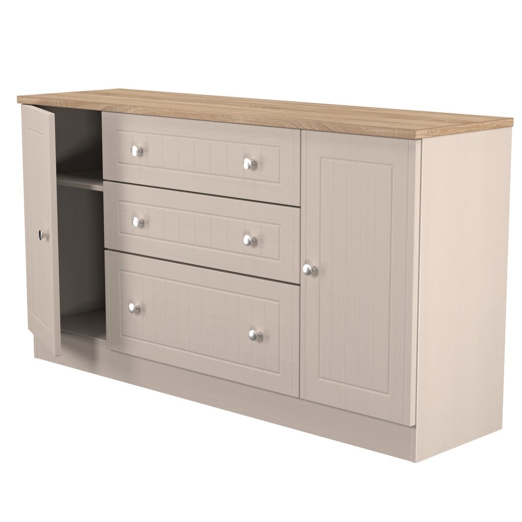 Vienna 2 Door 3 Drawer Wide Sideboard with Oak Top