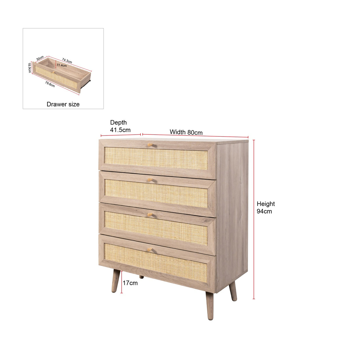 Willow Rattan 4 Drawer Chest of Drawers
