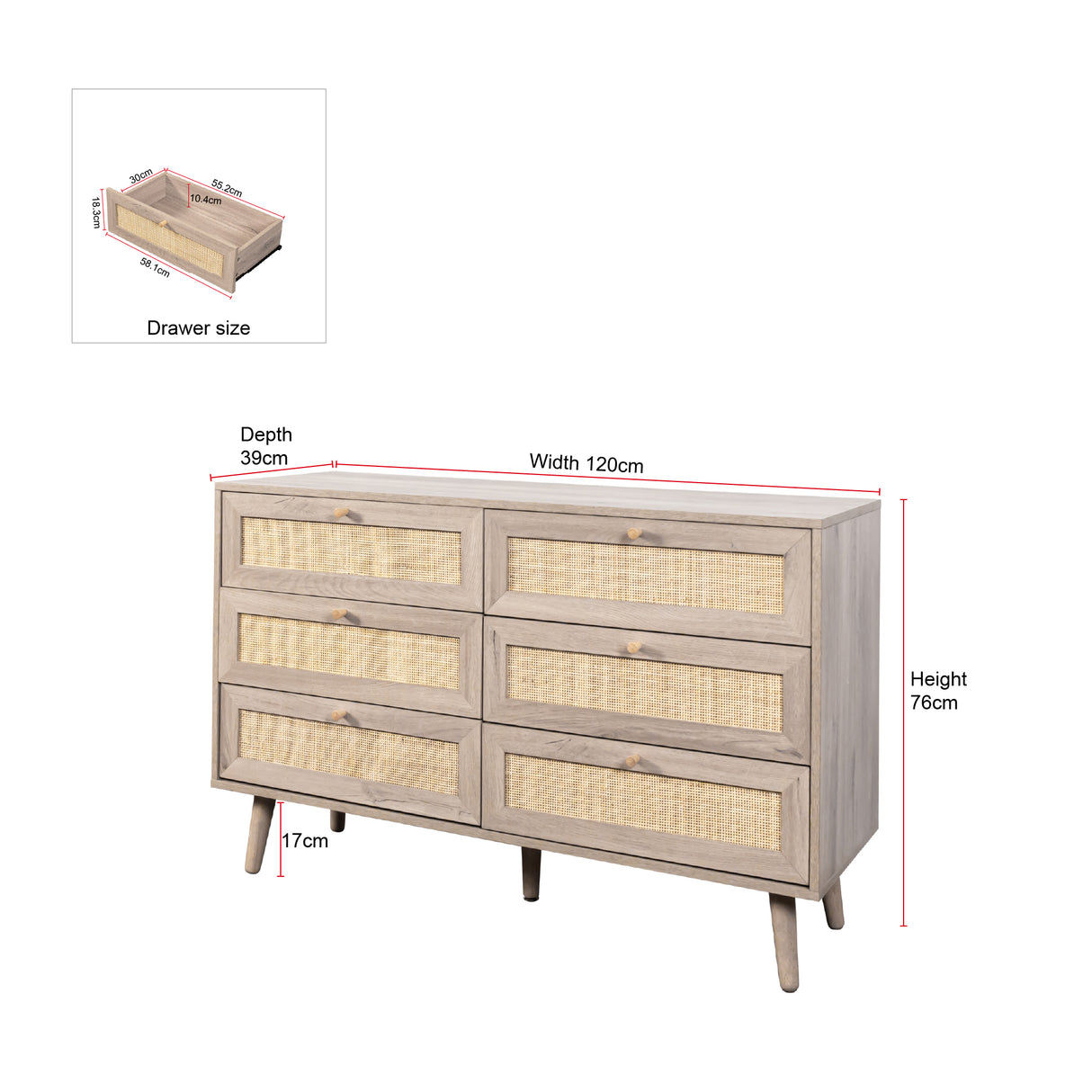 Willow Rattan 6 Drawer Chest of Drawers