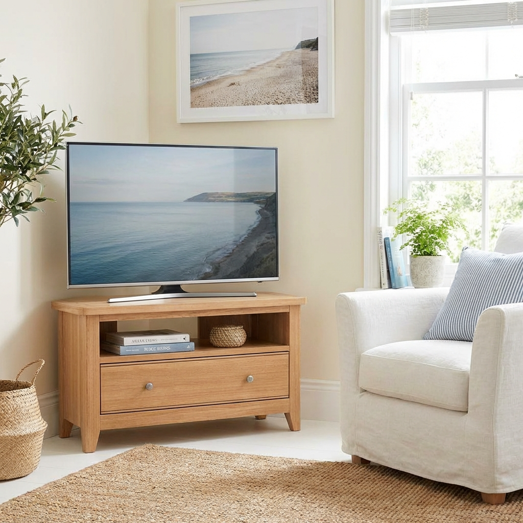 Atlas 1 Drawer Corner TV Cabinet with Open Shelf