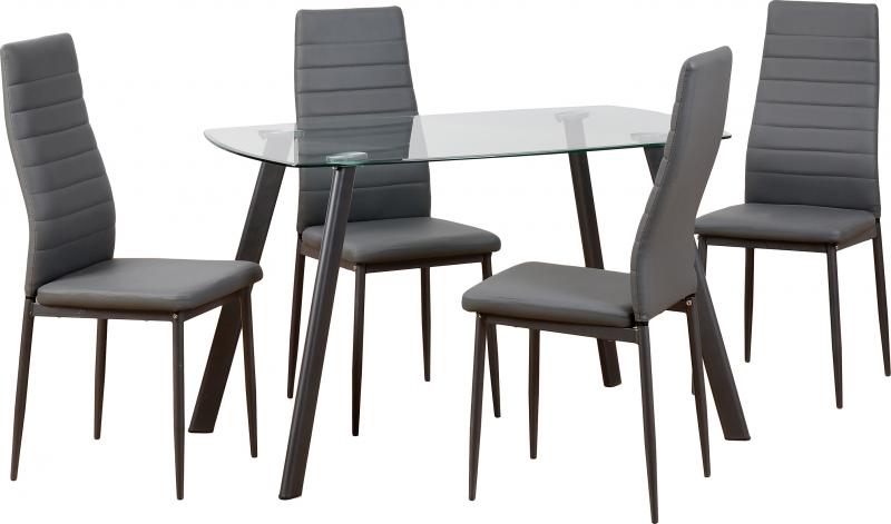 Abbey Clear Glass Dining Table Set with 4 Chairs - Seconique