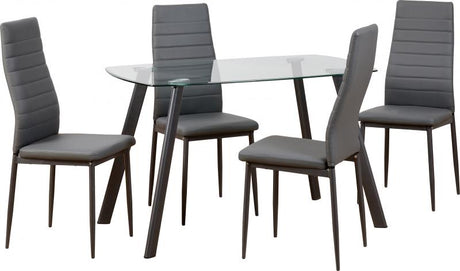 Abbey Clear Glass Dining Table Set with 4 Chairs - Seconique