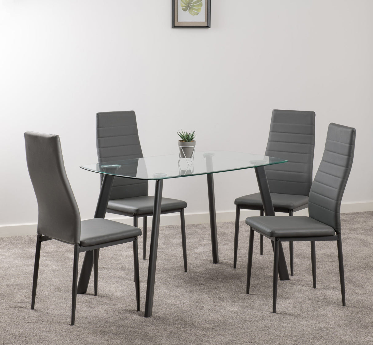 Abbey Clear Glass Dining Table Set with 4 Chairs - Seconique