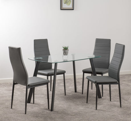Abbey Clear Glass Dining Table Set with 4 Chairs - Seconique