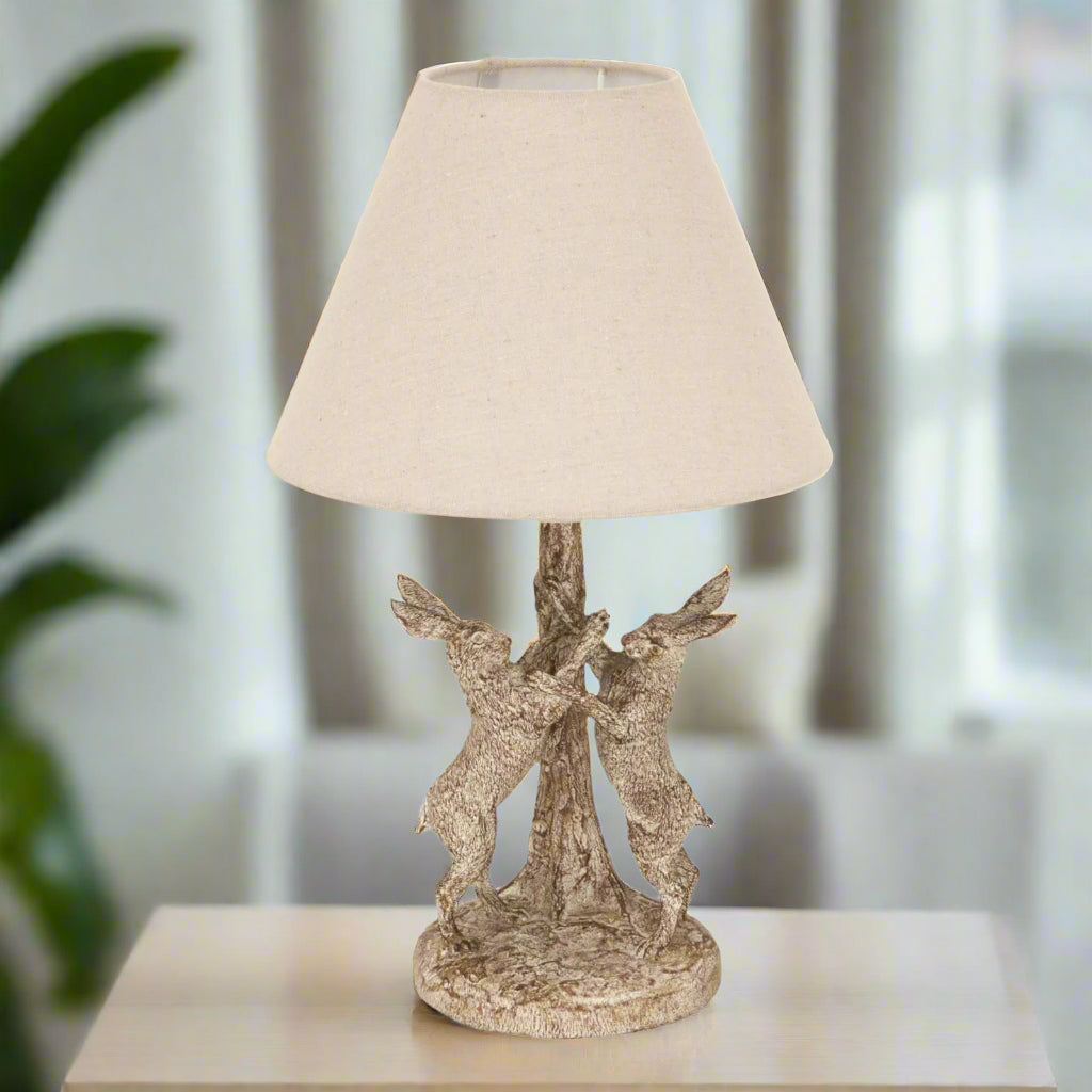 Stonewashed Marching Hares Table Lamp with Linen Shade