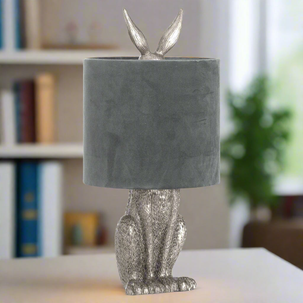 Antique Hare Table Lamp with Velvet Shade