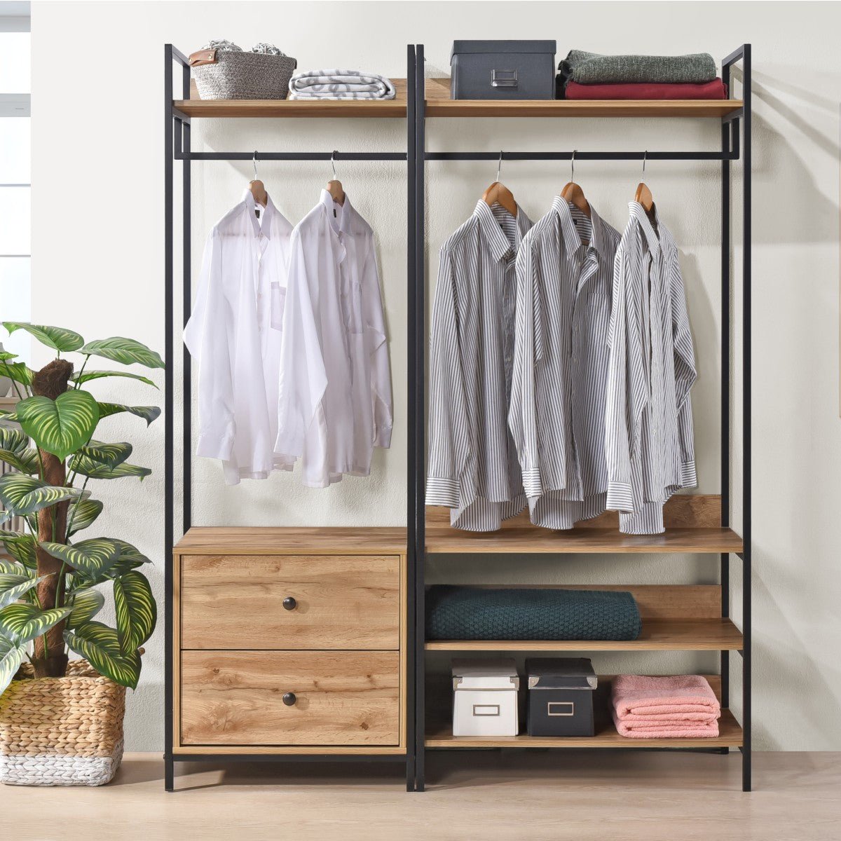Alva Open Wardrobes with Drawers & Shelves - Swish Furniture