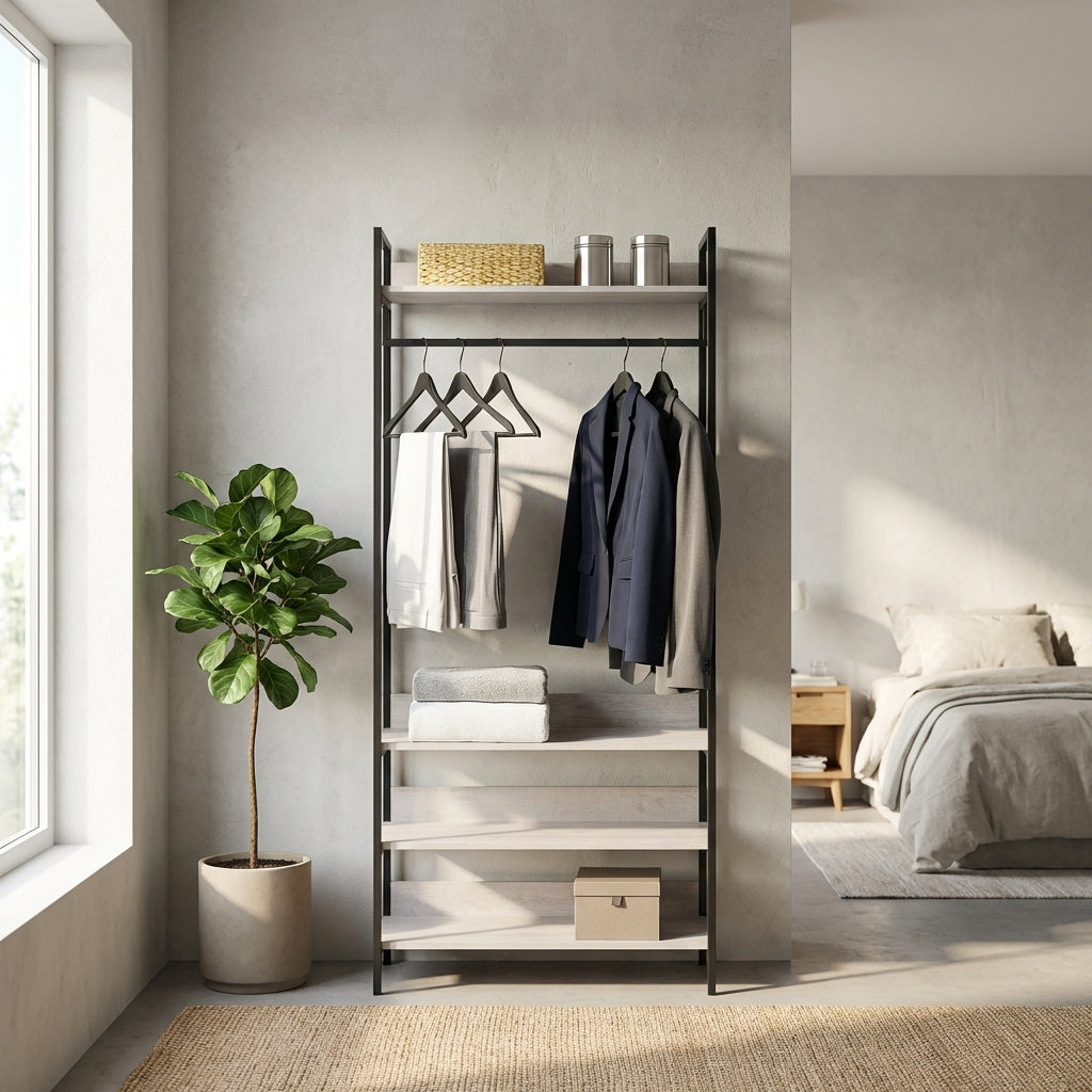 Alva Open Wardrobe with Clothes Rail & 4 Shelves