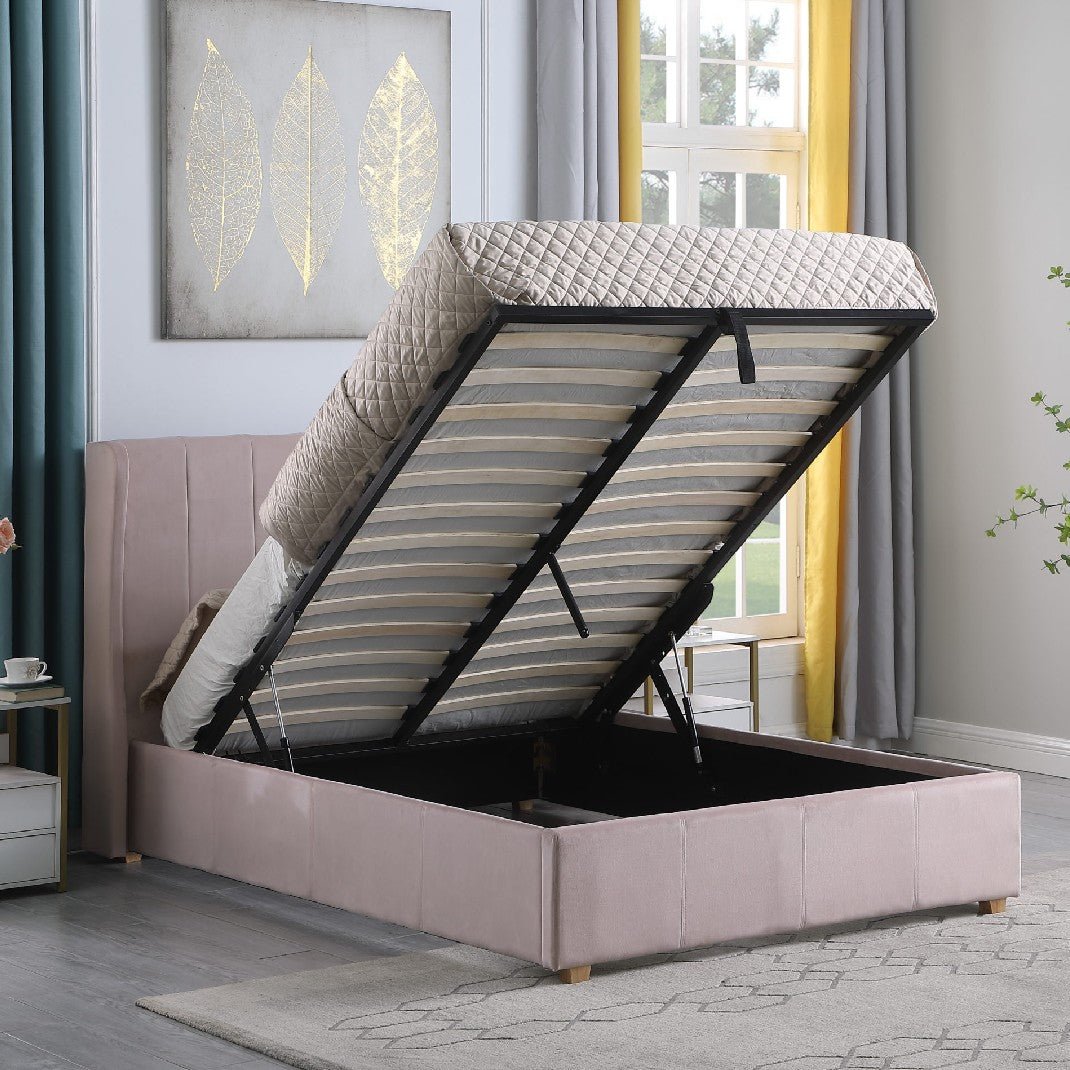 Amelia Velvet Storage Ottoman Bed - Seconique