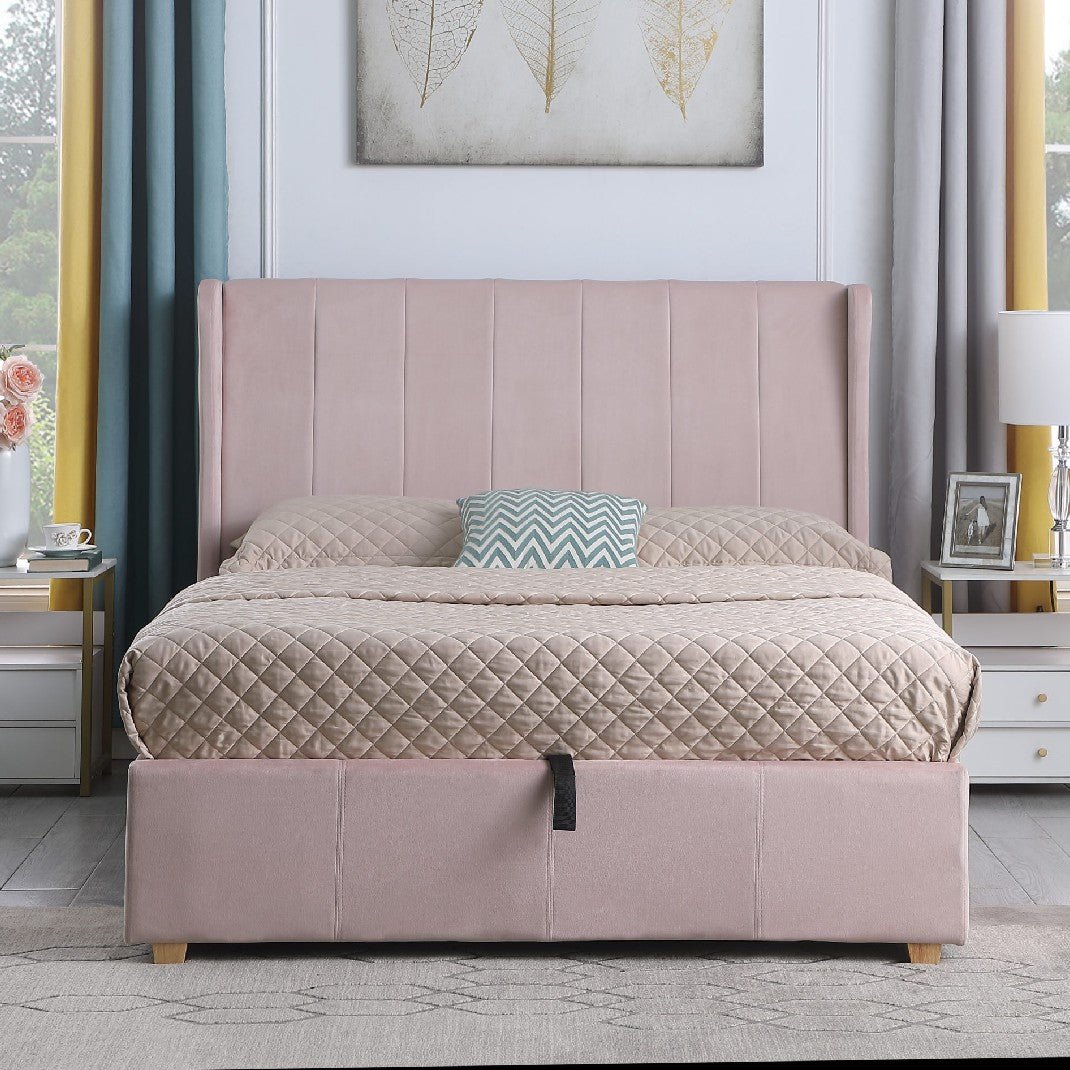 Amelia Velvet Storage Ottoman Bed - Seconique