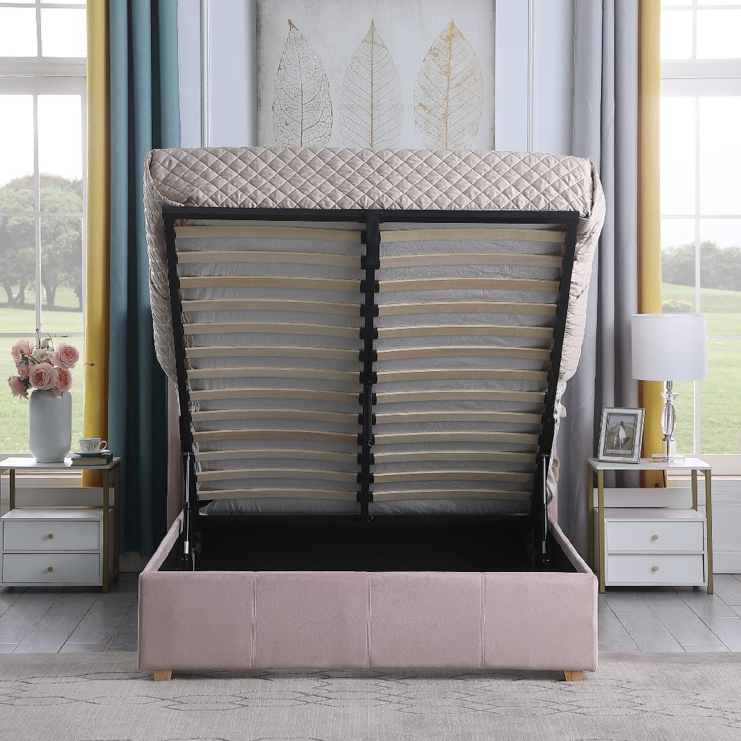 Amelia Velvet Storage Ottoman Bed - Seconique