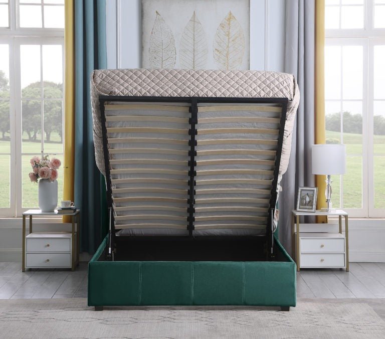 Amelia Velvet Storage Ottoman Bed - Seconique