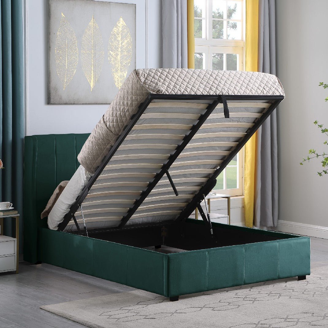 Amelia Velvet Storage Ottoman Bed - Seconique
