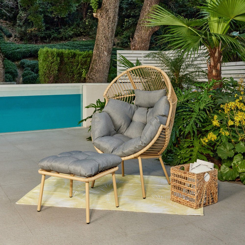 Antigua PE Rattan Egg Garden Chair with Footstool - TGC