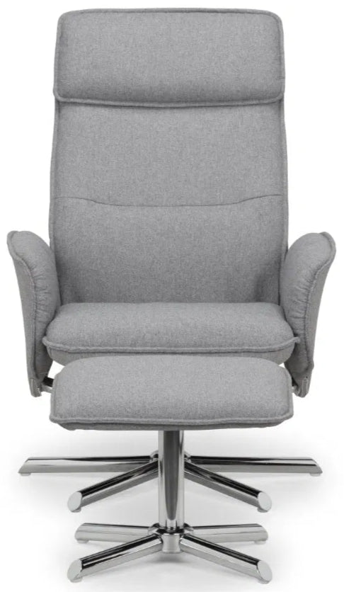 Aria Linen Recliner and Stool With Chrome Base - Julian Bowen