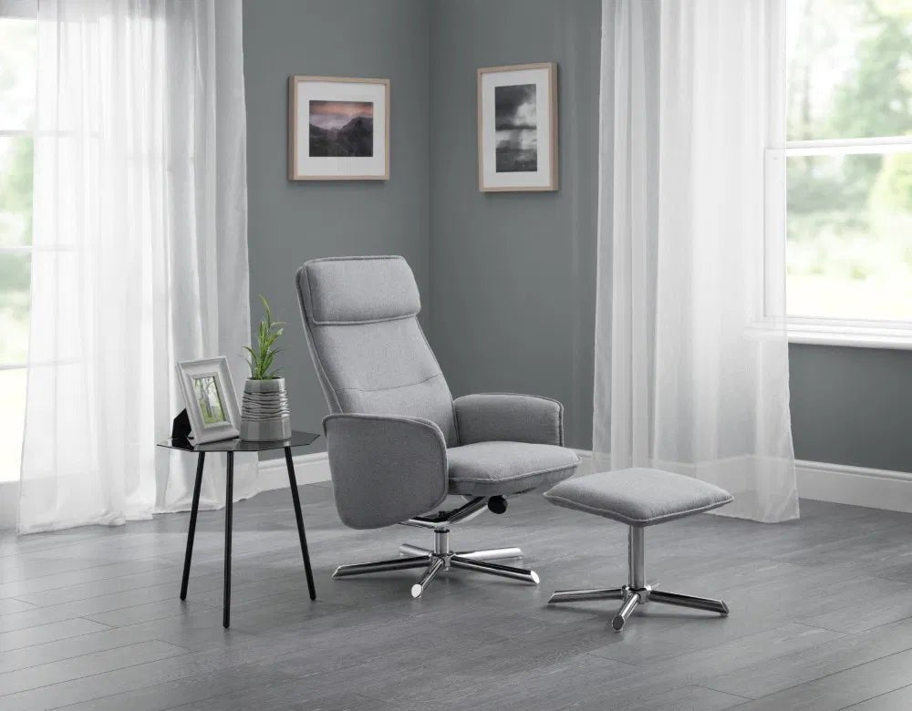 Aria Linen Recliner and Stool With Chrome Base - Julian Bowen