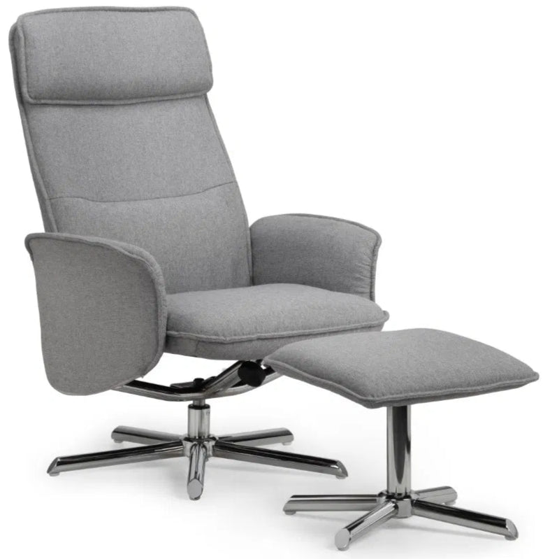 Aria Linen Recliner and Stool With Chrome Base - Julian Bowen