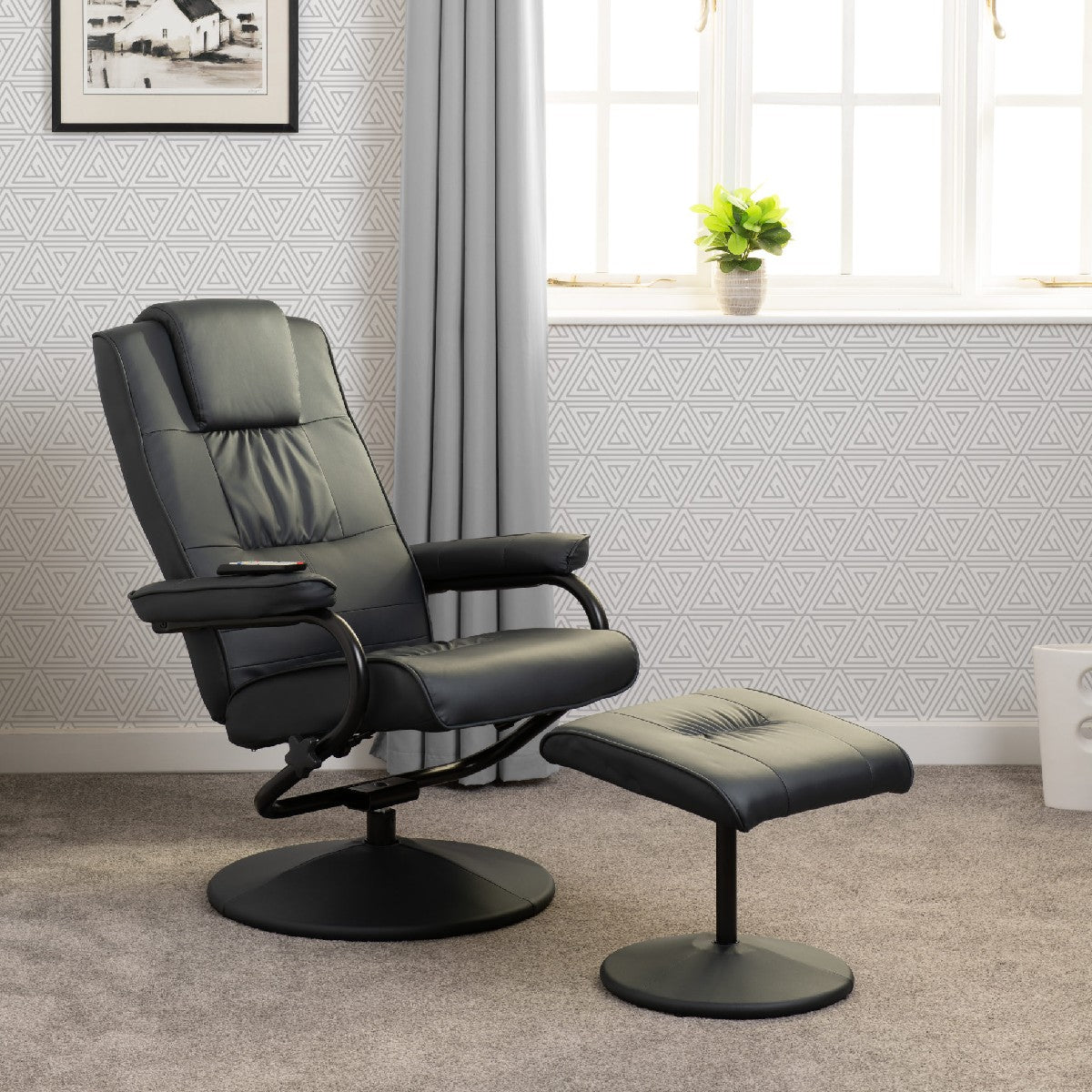 Ascot Faux Leather Recliner Chair & Footstool - Seconique