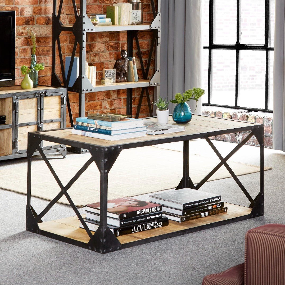 Ascot Industrial Reclaimed Wood and Metal Coffee Table - Indian Hub