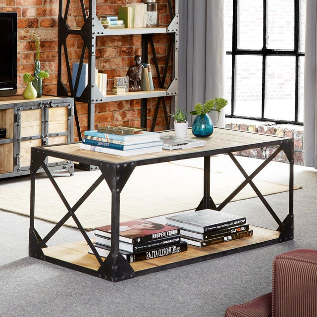 Ascot Industrial Reclaimed Wood and Metal Coffee Table - Indian Hub