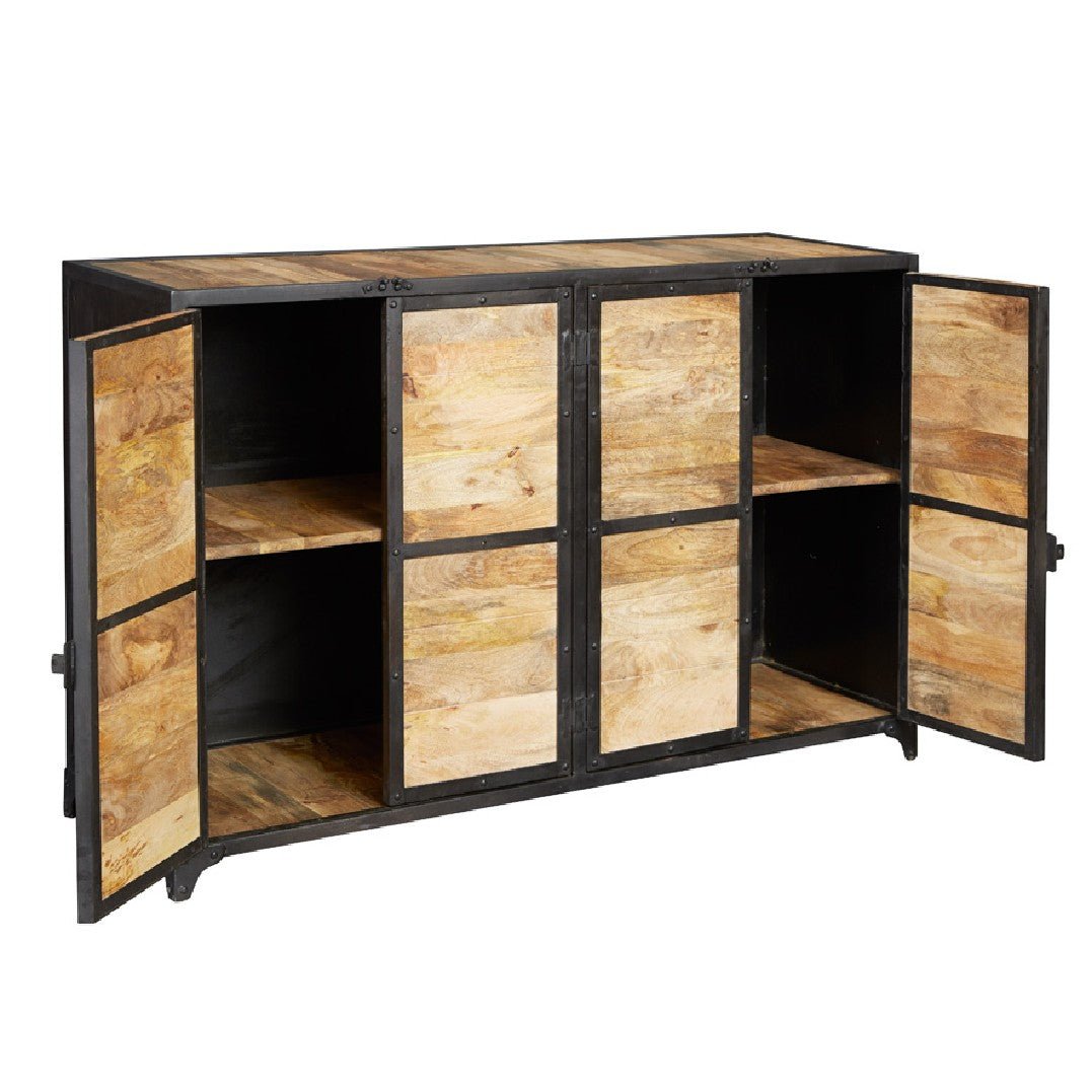 Ascot Industrial Reclaimed Wood and Metal Large Sideboard - Indian Hub