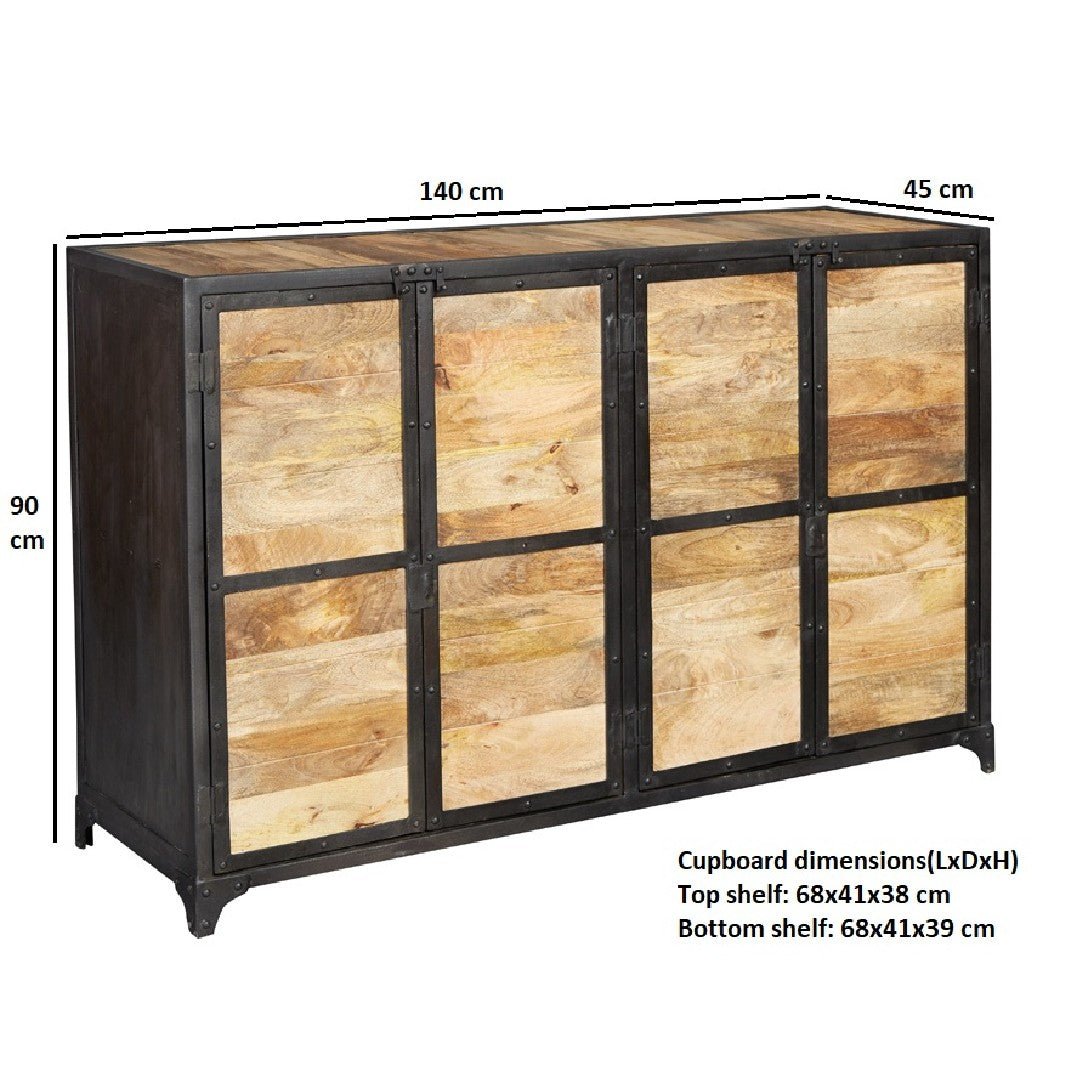 Ascot Industrial Reclaimed Wood and Metal Large Sideboard - Indian Hub