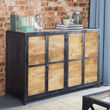 Ascot Industrial Reclaimed Wood and Metal Large Sideboard - Indian Hub