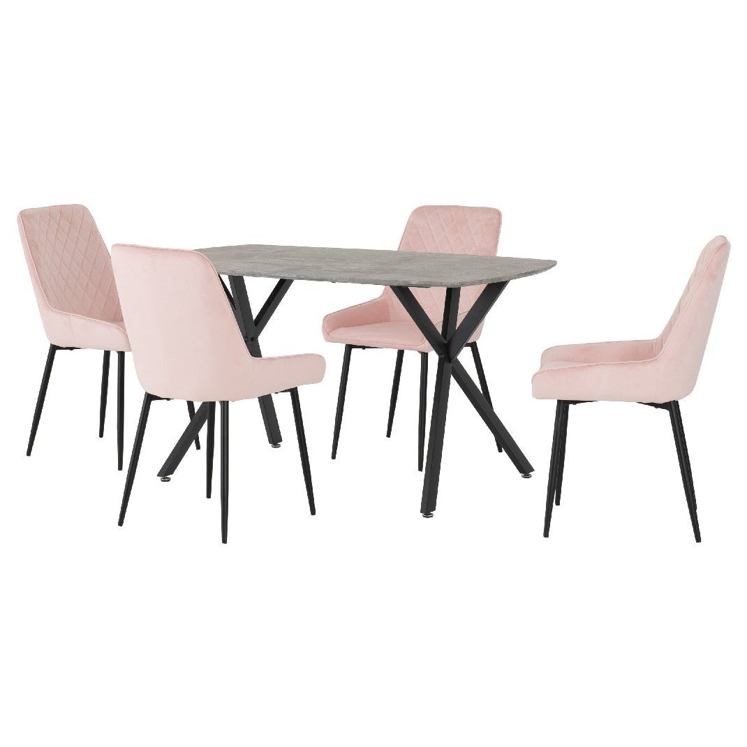 Athens Dining Set with 4 Avery Velvet Chairs - Seconique