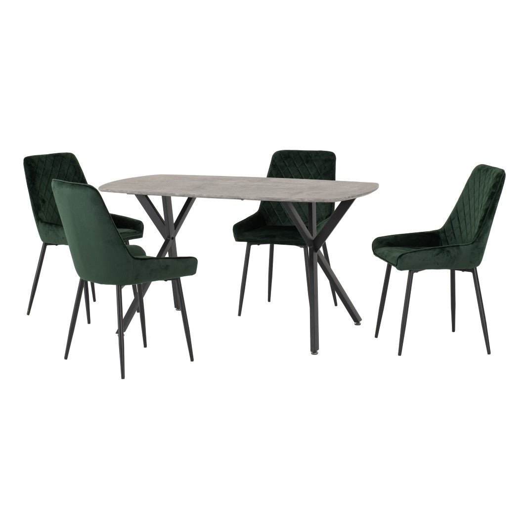 Athens Dining Set with 4 Avery Velvet Chairs - Seconique