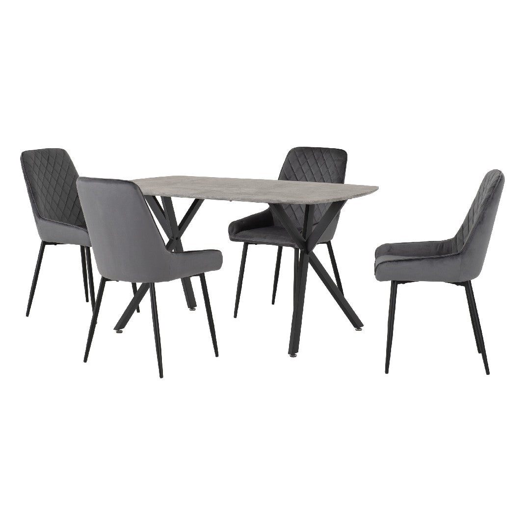 Athens Dining Set with 4 Avery Velvet Chairs - Seconique