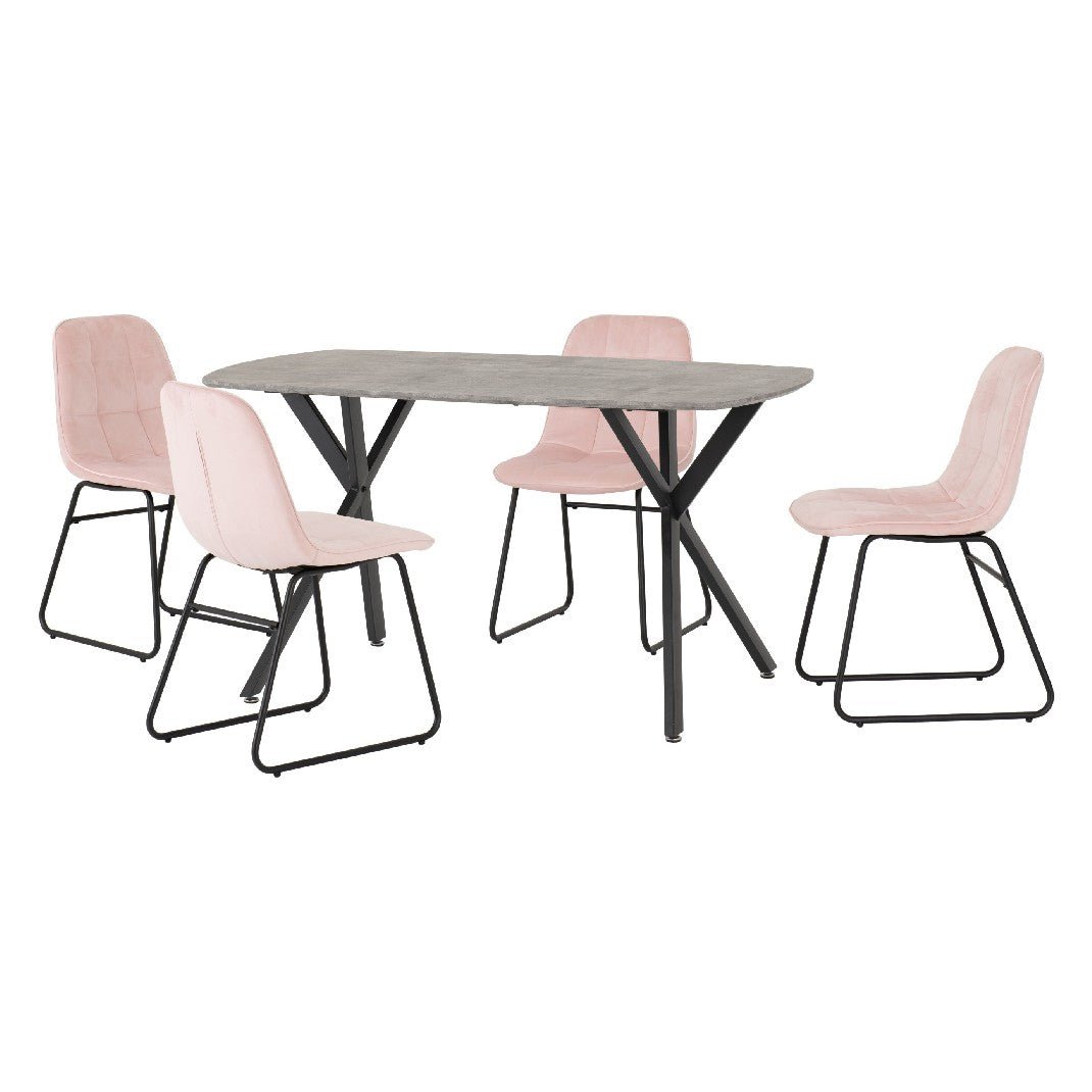 Athens Dining Set with 4 Lukas Velvet Chairs - Seconique