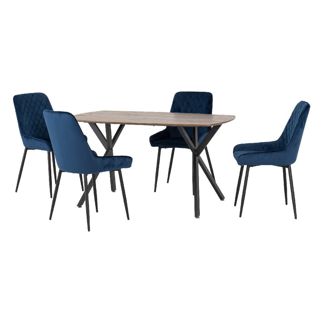 Athens Oak Effect Dining Set with 4 Avery Velvet Chairs - Seconique