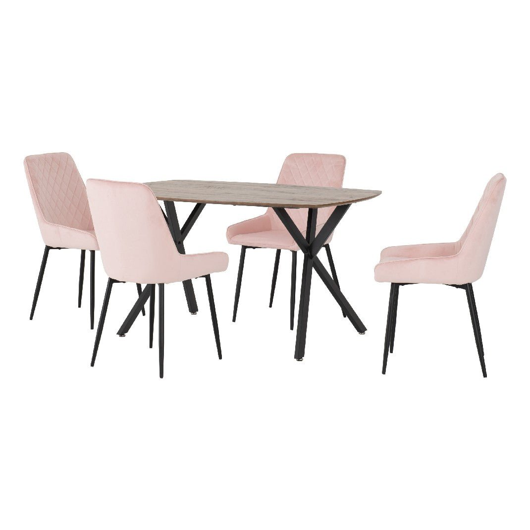Athens Oak Effect Dining Set with 4 Avery Velvet Chairs - Seconique